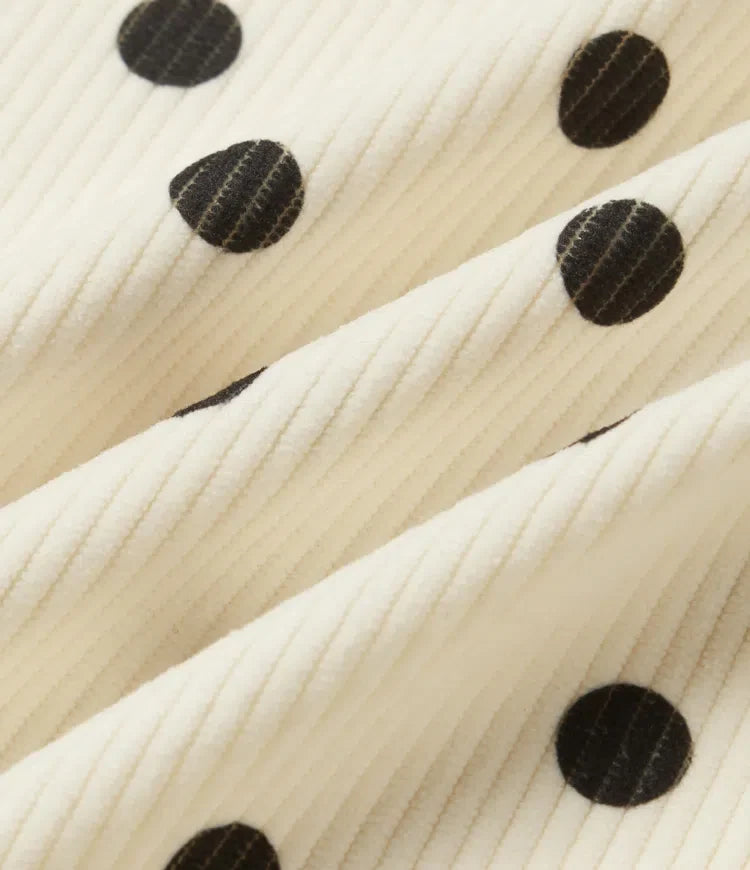Mid Rise Barrel Leg Polka Dot Corduroy Casual Pants with Pockets