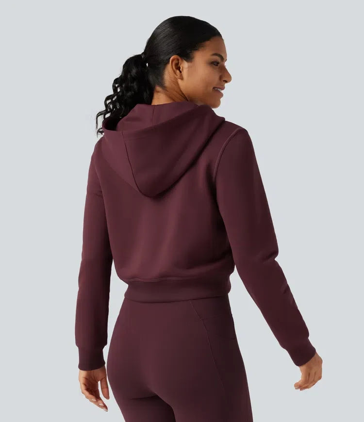 Hooded Long Sleeve Fleece Workout Sweatshirt with Pockets