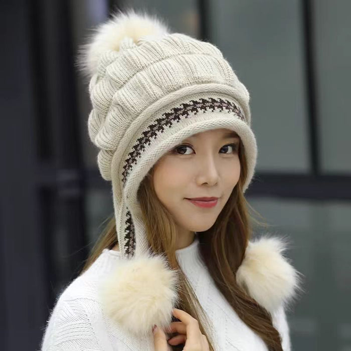 Taylor | Knit Ear Flap Beanie with Pom Pom Ties