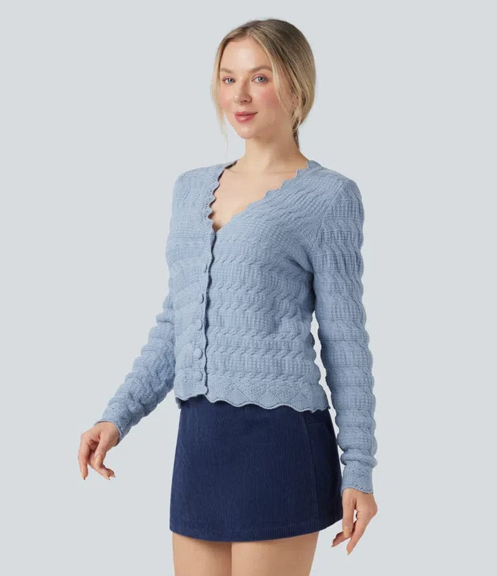 V Neck Long Sleeve Sweater Knit Casual Cardigan