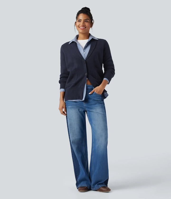 Lapel Long Sleeve Casual Cardigan with Pockets