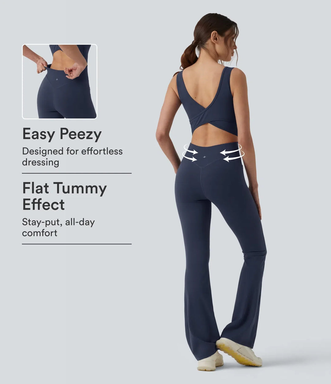 Halara UltraSculpt Non-removable pad Tummy Control Flare Workout Jumpsuit with Pockets-Easy Peezy Edition