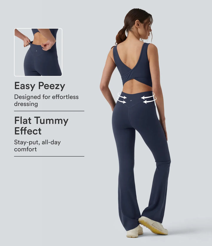 Halara UltraSculpt Non-removable pad Tummy Control Flare Workout Jumpsuit with Pockets-Easy Peezy Edition