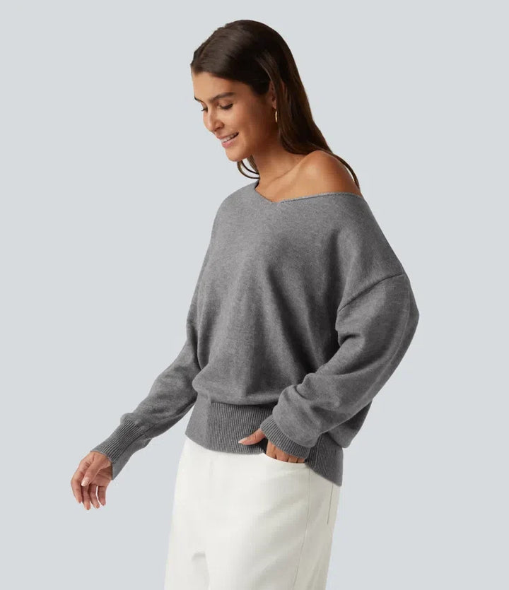 One Shoulder Long Sleeve Work Sweater