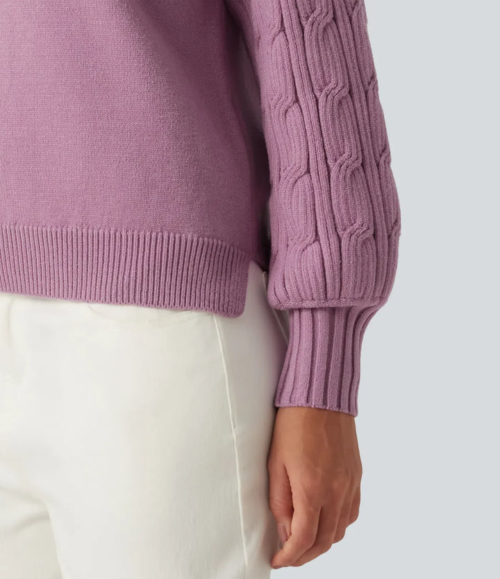 Round Neck Long Sleeve Slit Hem Casual Sweater