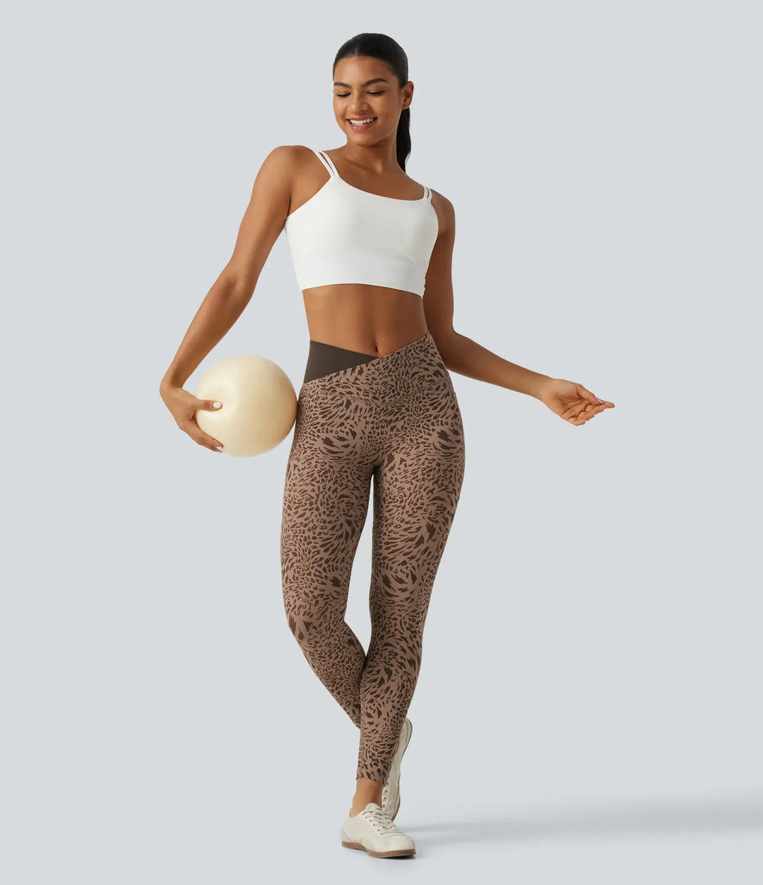 Halara UltraSculpt Leopard Print High Waisted Crossover Skinny Yoga Leggings with Pockets