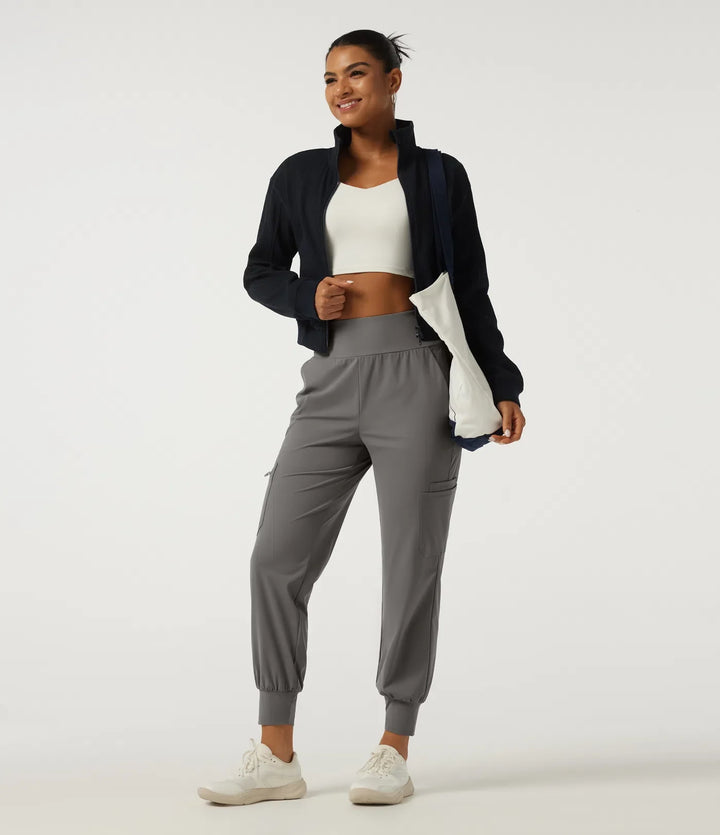 Wrinkle Recovery Quick Dry High Waisted Tapered Workout Joggers with Pockets