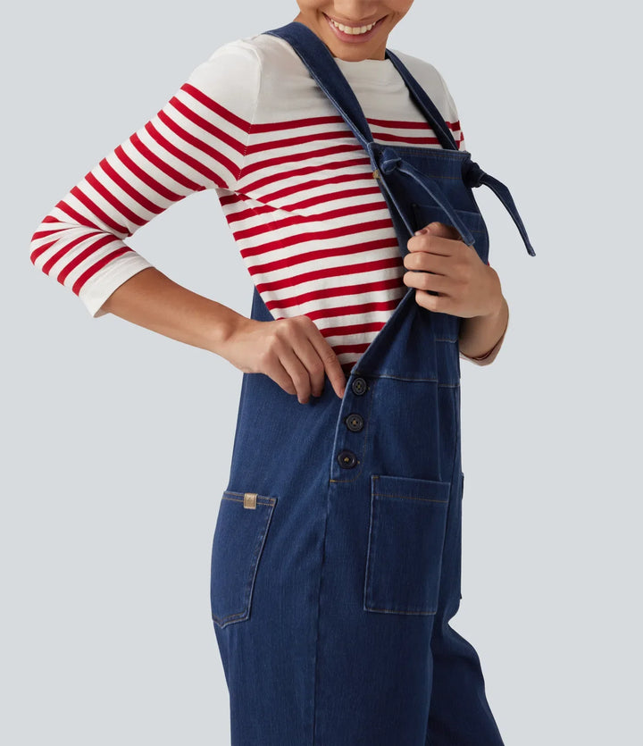 Halara Flex Denim Square Neck Sleeveless Tapered Casual Jumpsuit with Pockets