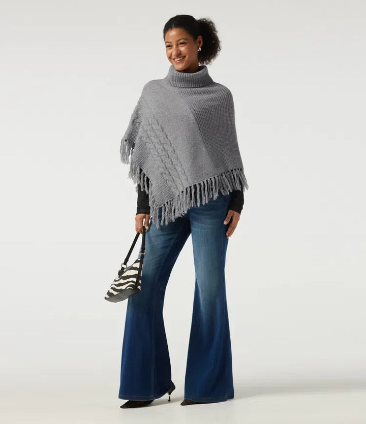 High Neck Fringe Hem Casual Sweater