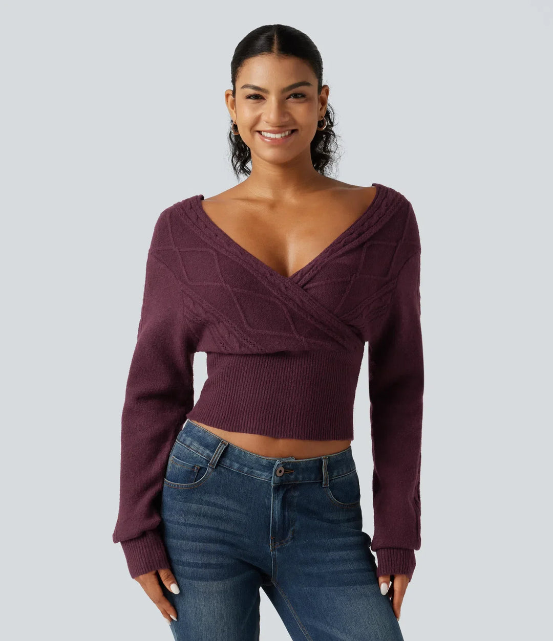 V Neck Long Sleeve V Back Casual Sweater