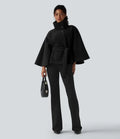 High-neck Long Sleeve Belted Work Cape Coat