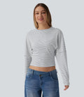 Ribbed Knit Round Neck Long Sleeve Stripes Casual Top