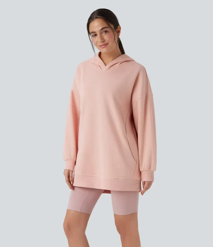 Hooded Long Sleeve Oversize Fleece Casual Sweatshirt with Pockets