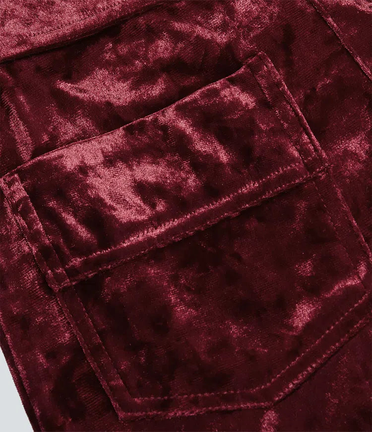 High Waisted Pockets Straight Leg Velvet Casual Pants