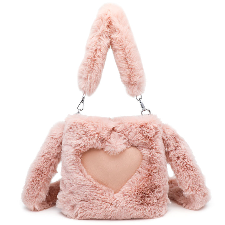 Fluffy pink heart shoulder bag