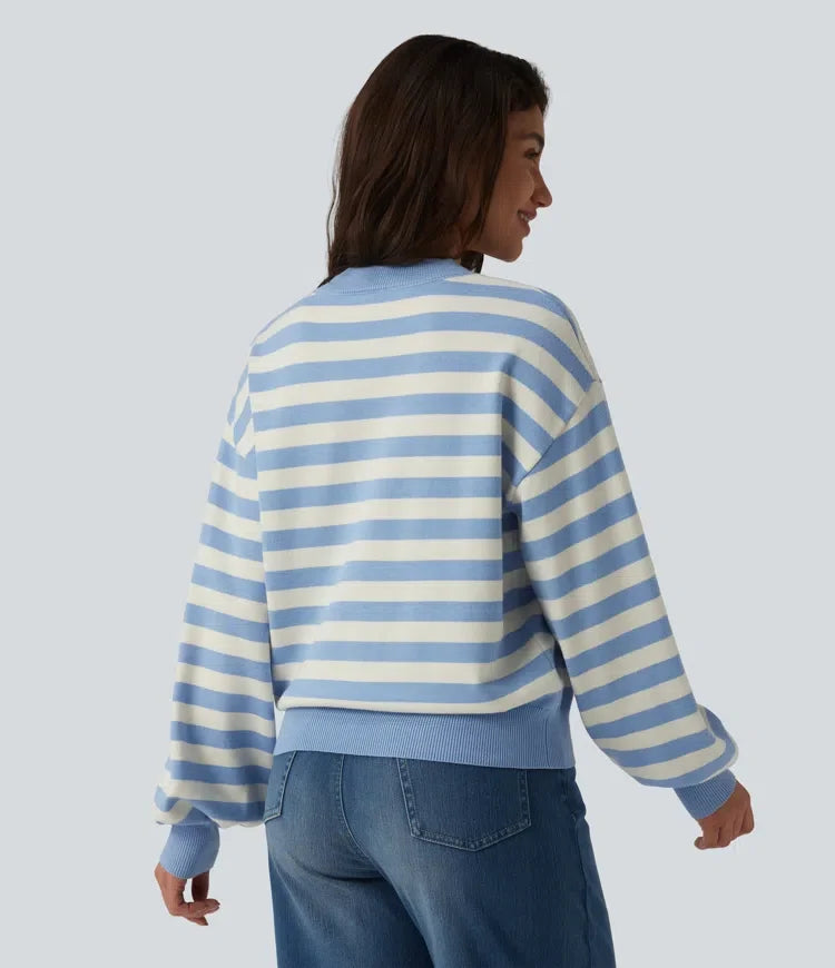 Round Neck Long Sleeve Stripe Casual Sweater
