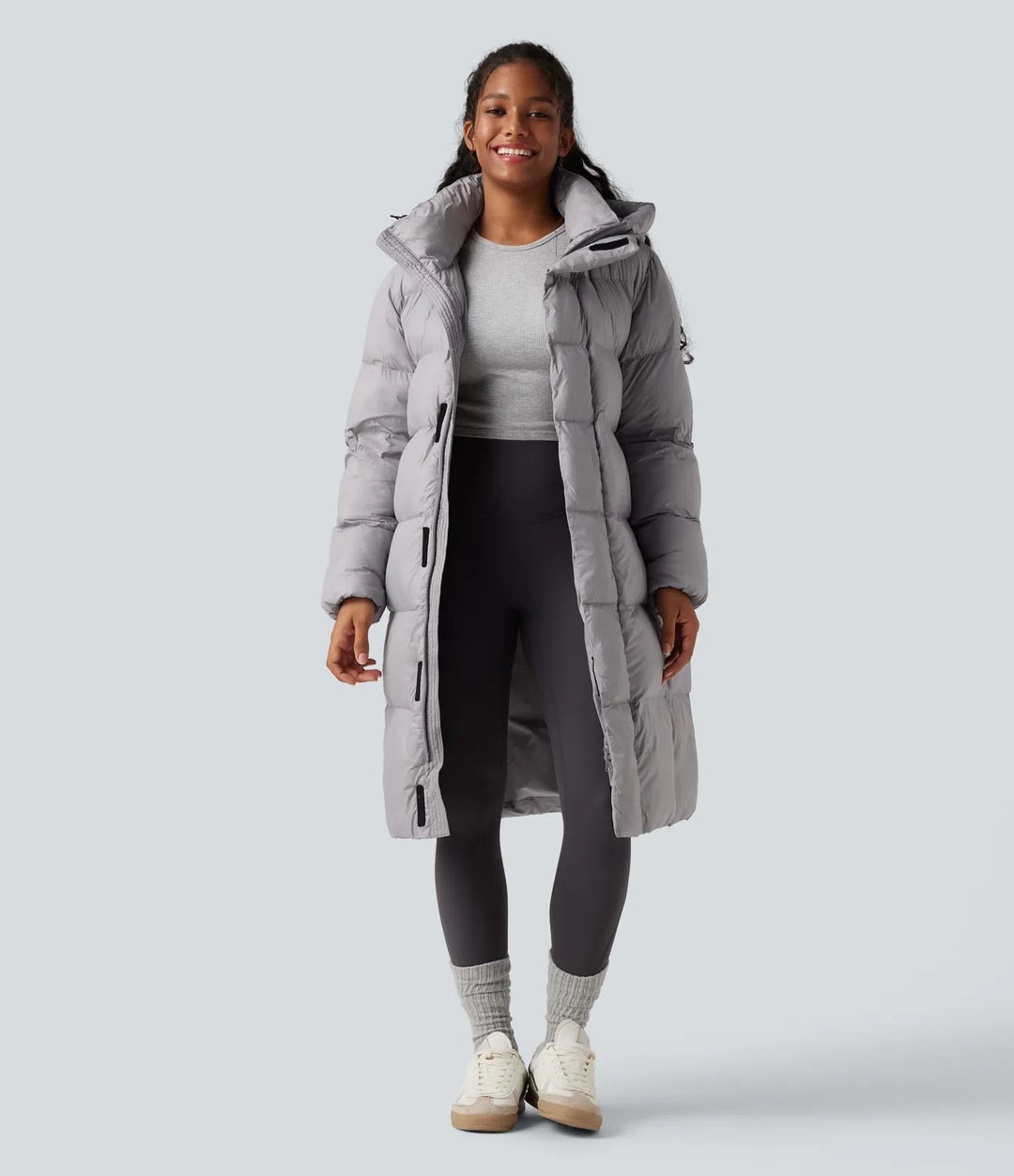 Hooded Long Sleeve Zipper Longline Casual Puffer Jacket with Pockets