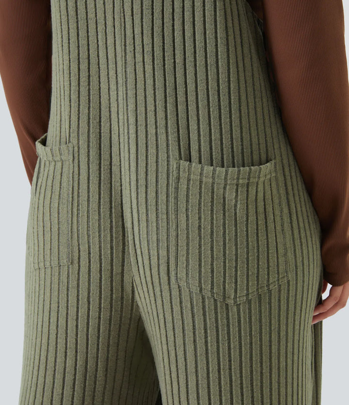 Ribbed Knit Casual Plus Size Overalls with Pockets