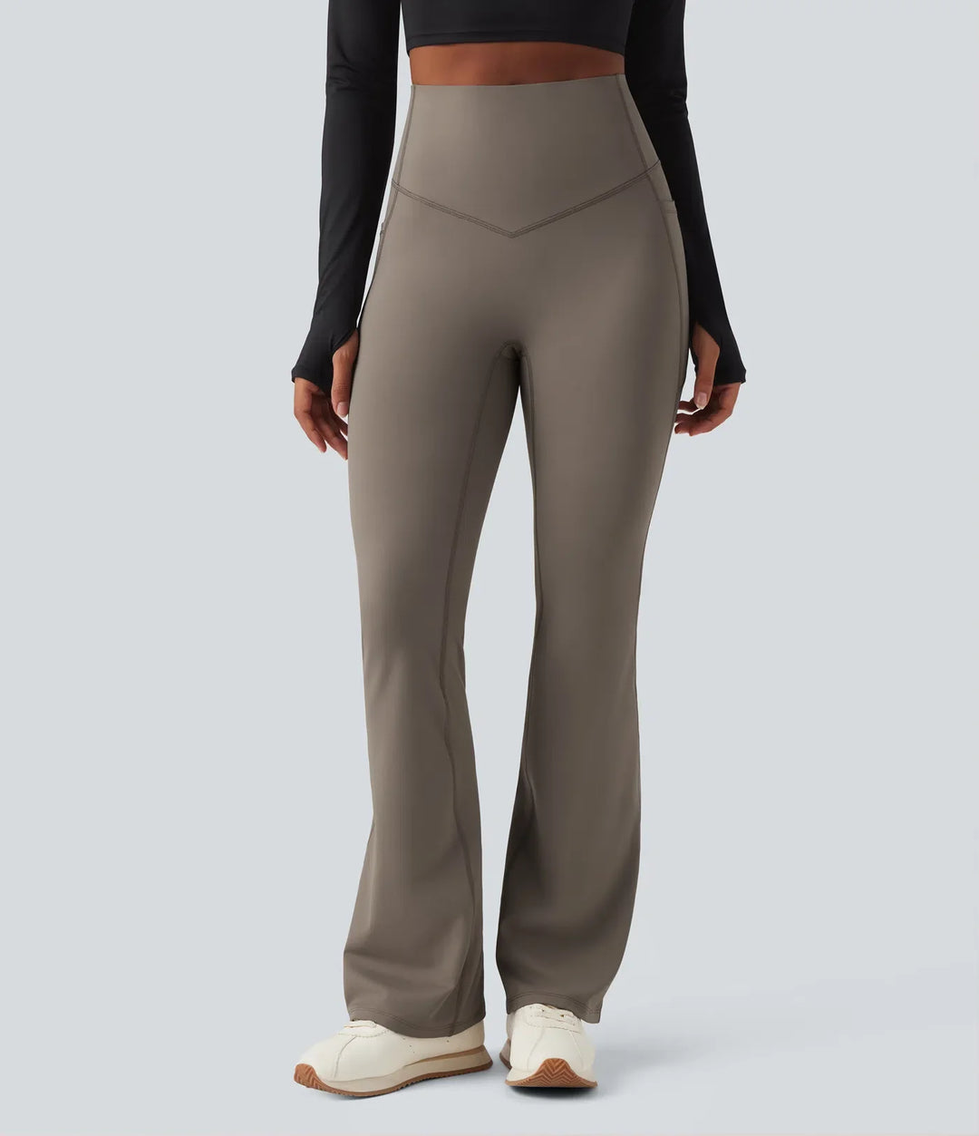 Halara Ultrasculpt Heat High Waisted Tummy Control Fleece Shaping Yoga Bootcut Leggings with Pockets