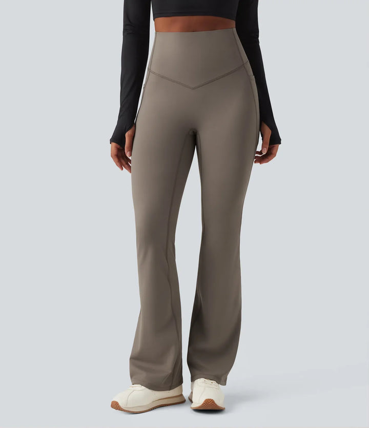 Halara Ultrasculpt Heat High Waisted Tummy Control Fleece Shaping Yoga Bootcut Leggings with Pockets
