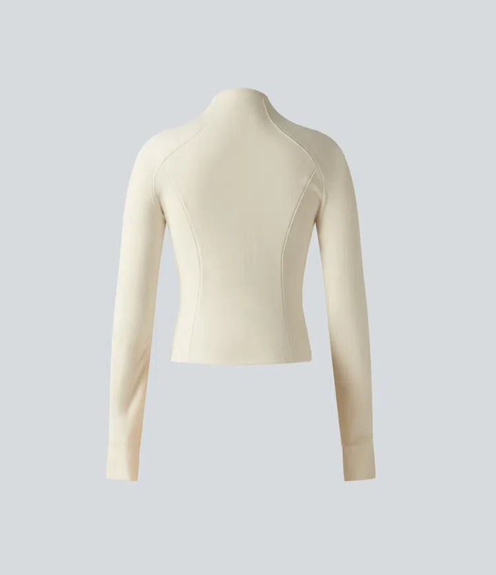 Stand Collar Long Sleeve Workout Jacket with Pockets