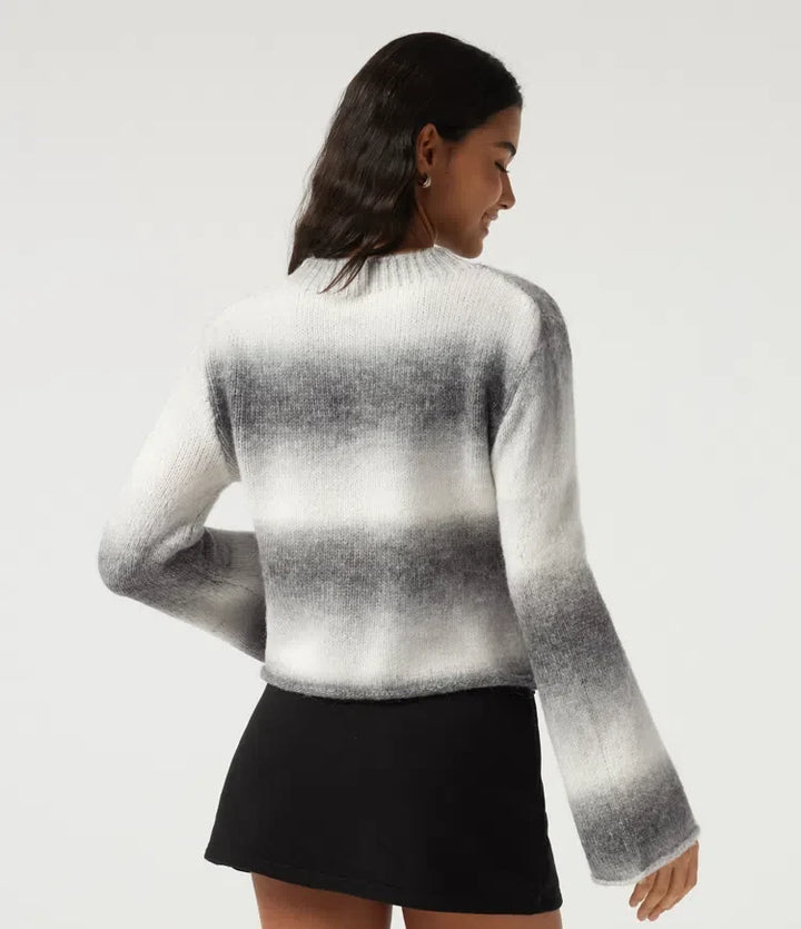 Boat Neck Flounce Long Sleeve Rolled Hem Casual Sweater