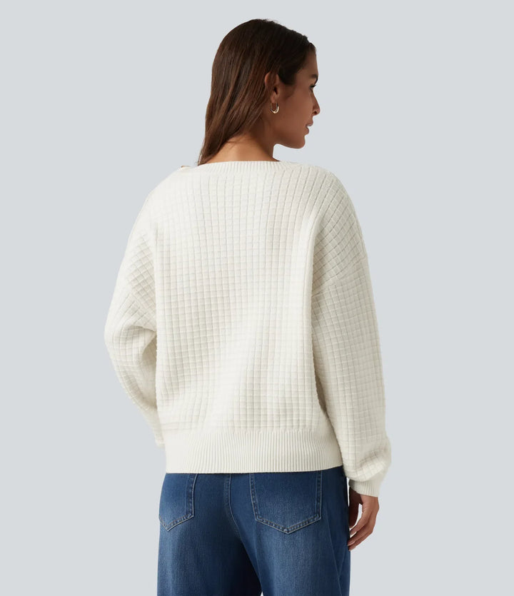 Round Neck Dropped Shoulder Long Sleeve Casual Sweater