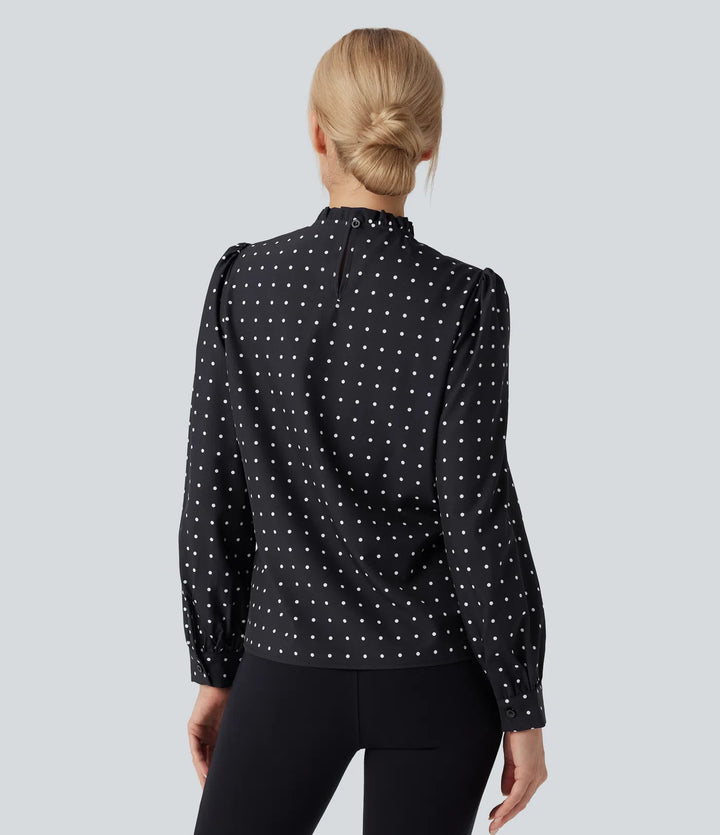 Frill Mock-neck Polka Dot Work Blouse