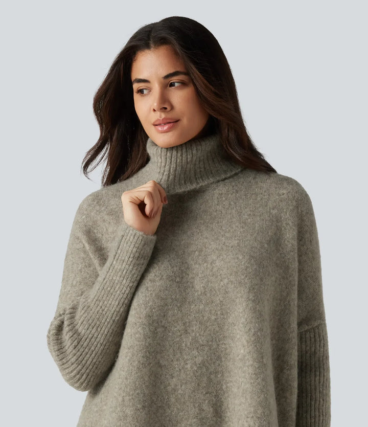 High Neck Long Sleeve Oversized Casual Sweater