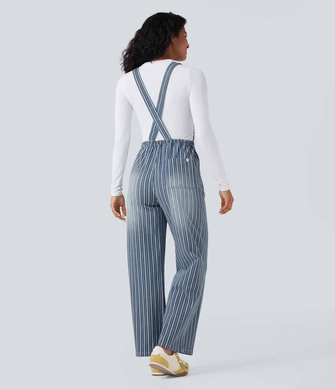 Halara Flex Drawstring Stripe Straight Leg Denim Casual Overalls with Pockets