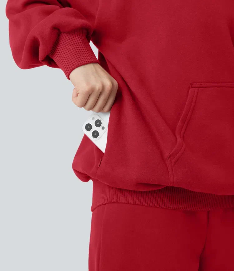 Hooded Long Sleeve Fleece Casual Cotton Sweatshirt with Pockets