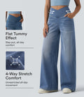 Halara Flex Crossover High Waisted Tummy Control Wide Leg Casual Jeans with Pockets