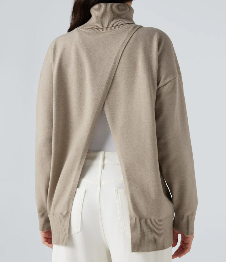 High Neck Long Sleeve Work Sweater-Front and Back Wearable