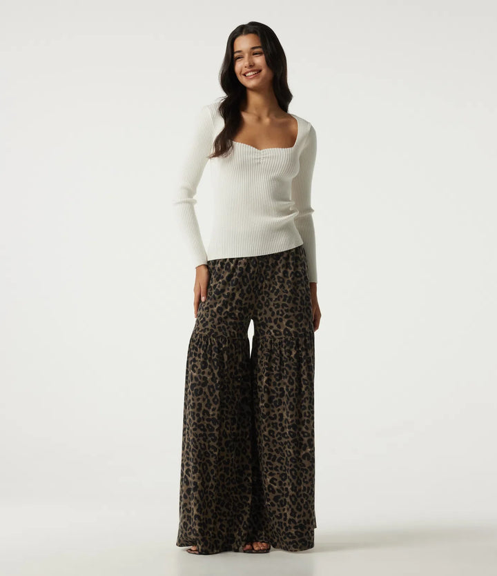 High Waisted Leopard Print Baggy Casual Pants with Pockets