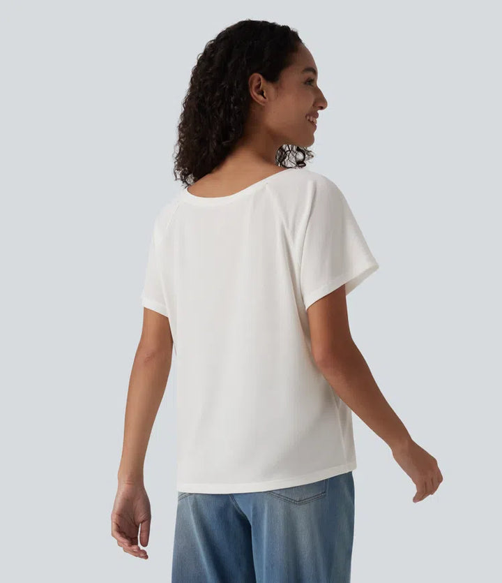 V Neck Raglan Short Sleeve Relaxed Casual T-Shirt