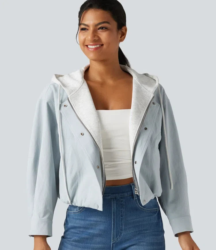 Hooded Long Sleeve Open Front Casual Jacket with Pockets