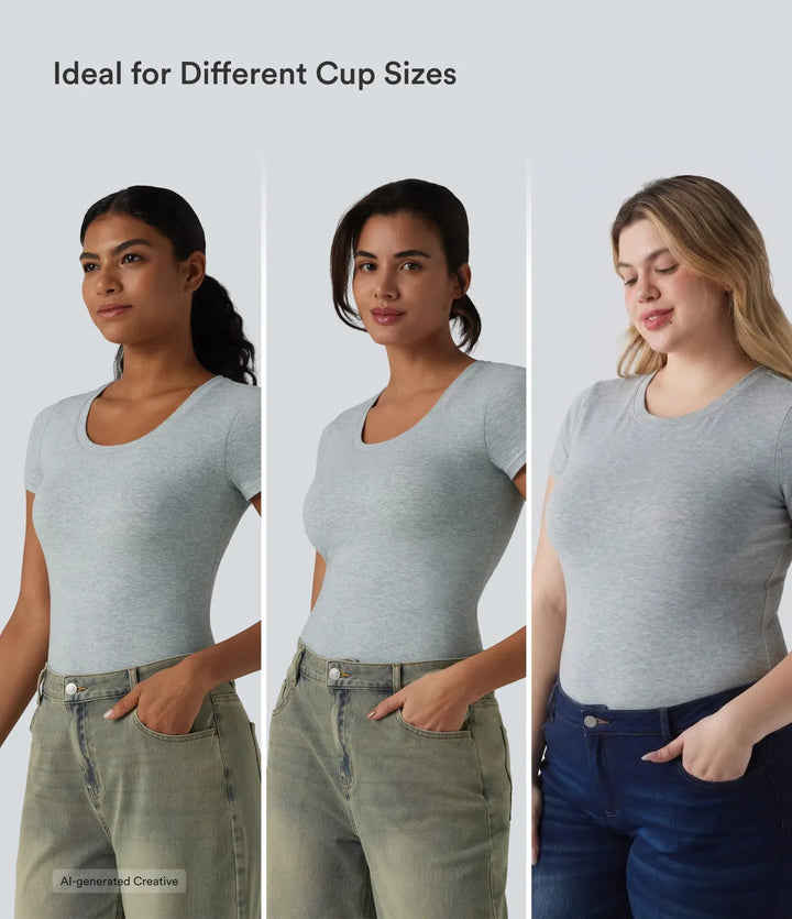 Halara Cotton Jersey Scoop Neck Short Sleeve Built-in Bra Casual T-Shirt B-DD Cups