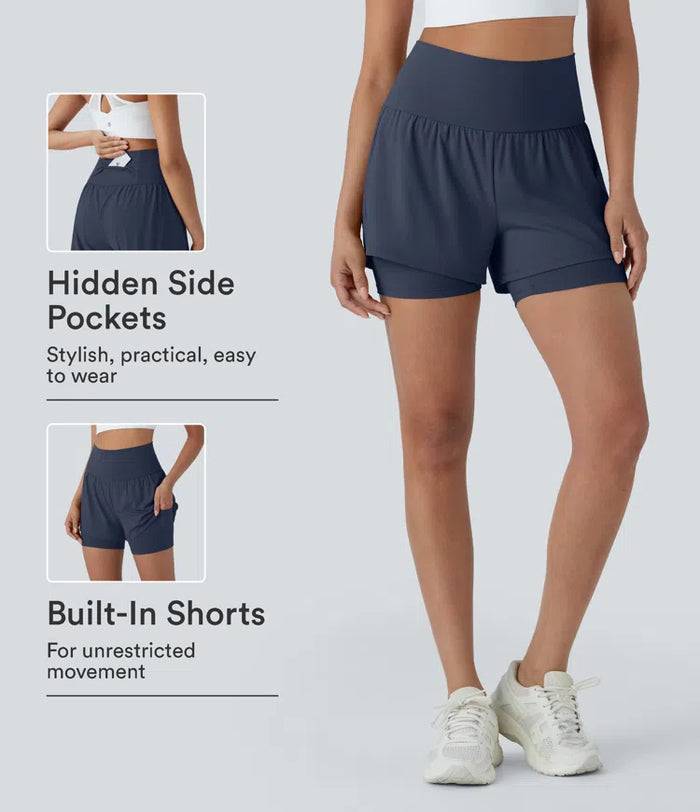 SoftlyZero Airy Super High Waisted 2-in-1 InstantCool Yoga Shorts 5'' with Pockets