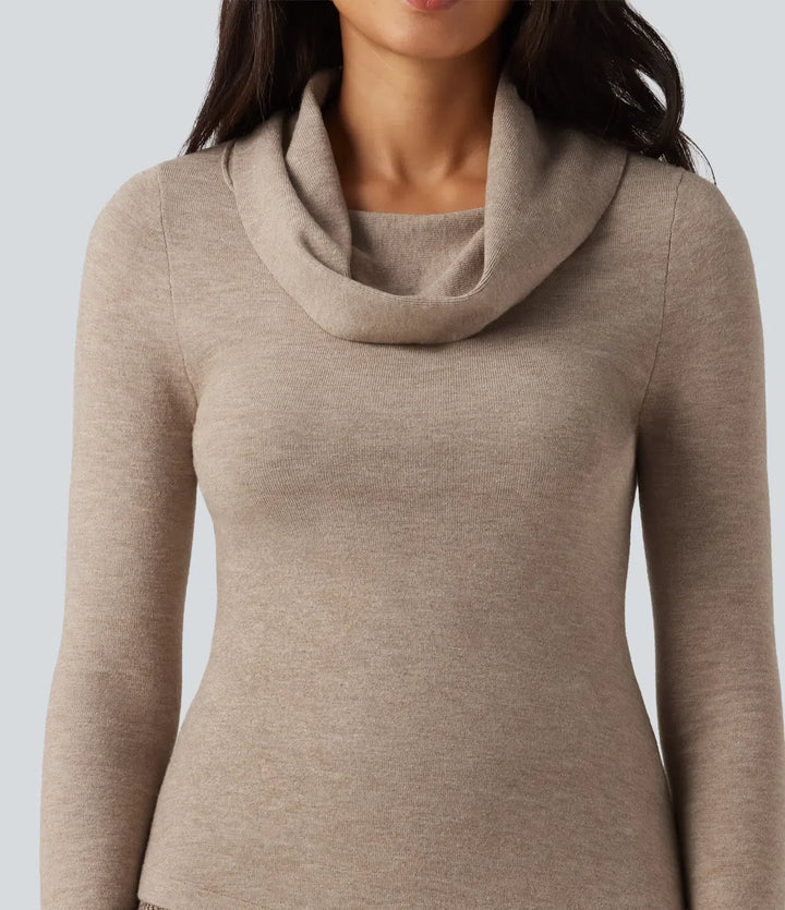 Cowl Neck Long Sleeve Uneven Hem Casual Sweater