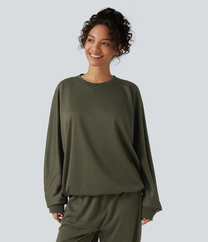 Round Neck Long Sleeve French Terry Casual Sweatshirt