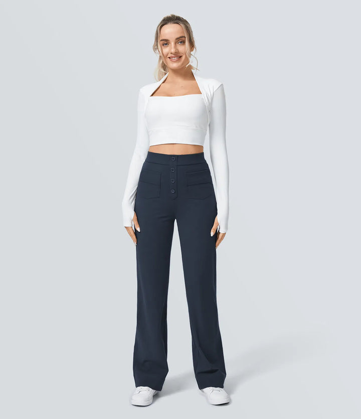 DayStretch High Waisted Pockets Straight Leg Casual Pants