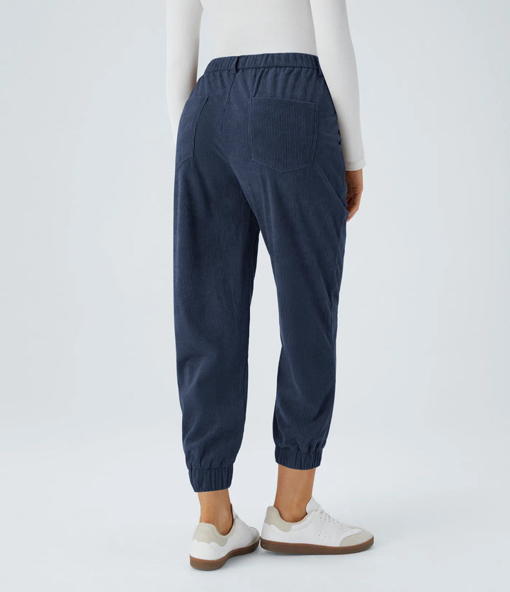 Mid Rise Zipper Pockets Corduroy Casual Joggers