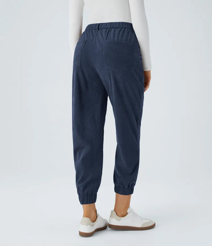 Mid Rise Zipper Pockets Corduroy Casual Joggers