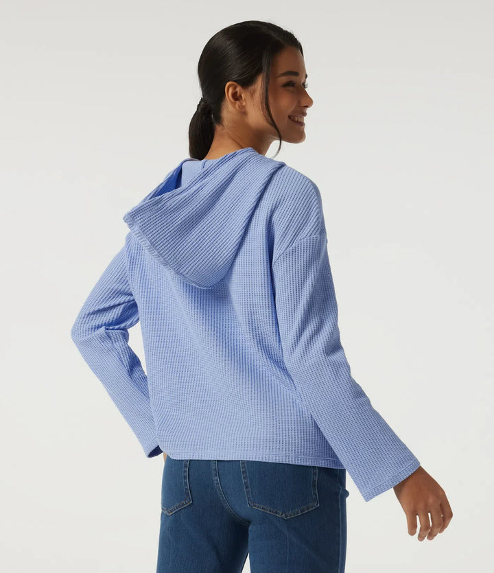 Hooded Long Sleeve Lace Up Waffle Casual Sweatshirt