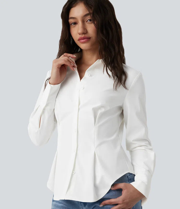 Long Sleeve Curved Hem Casual Shirt