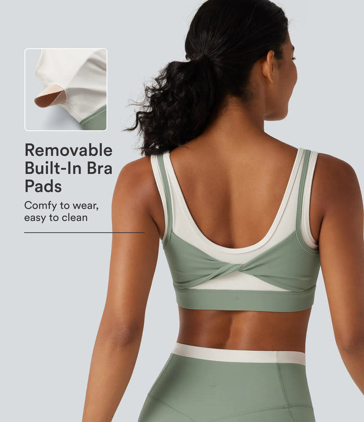 Halara UltraSculpt Medium Support U Neck Built-in Bra Twisted Color Block Yoga Sports Bra