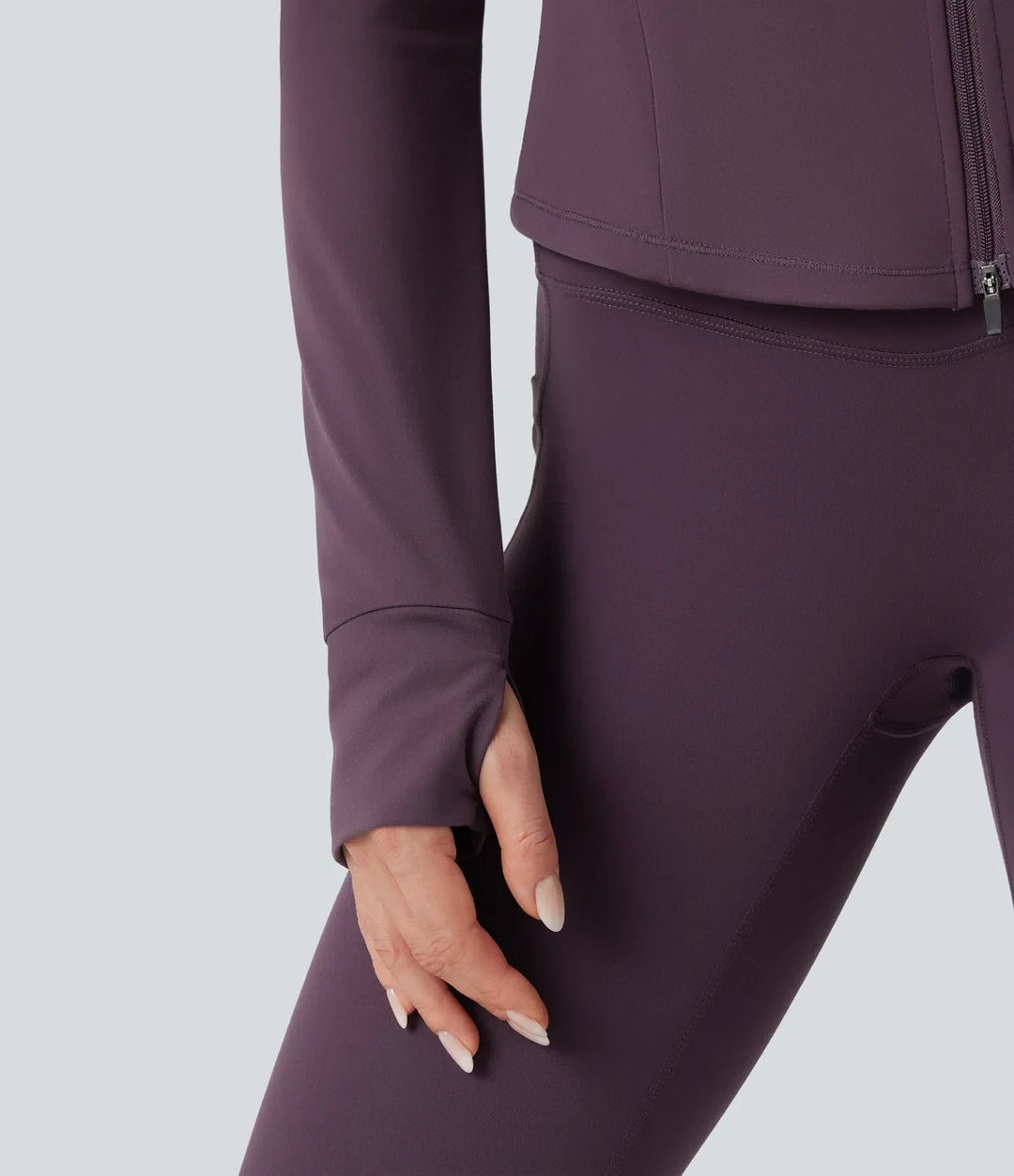 Halara UltraSculpt Mock Neck Ruched Push-Up Long Sleeve Thumb Hole Yoga Jacket with Pockets