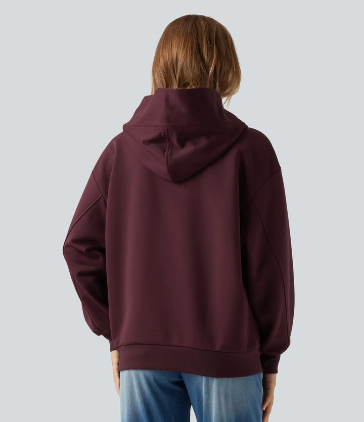 Hooded Crossover Dropped Long Sleeve Fleece Casual Sweatshirt with Pocket