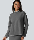Stand Collar Long Sleeve Crochet Work Sweater