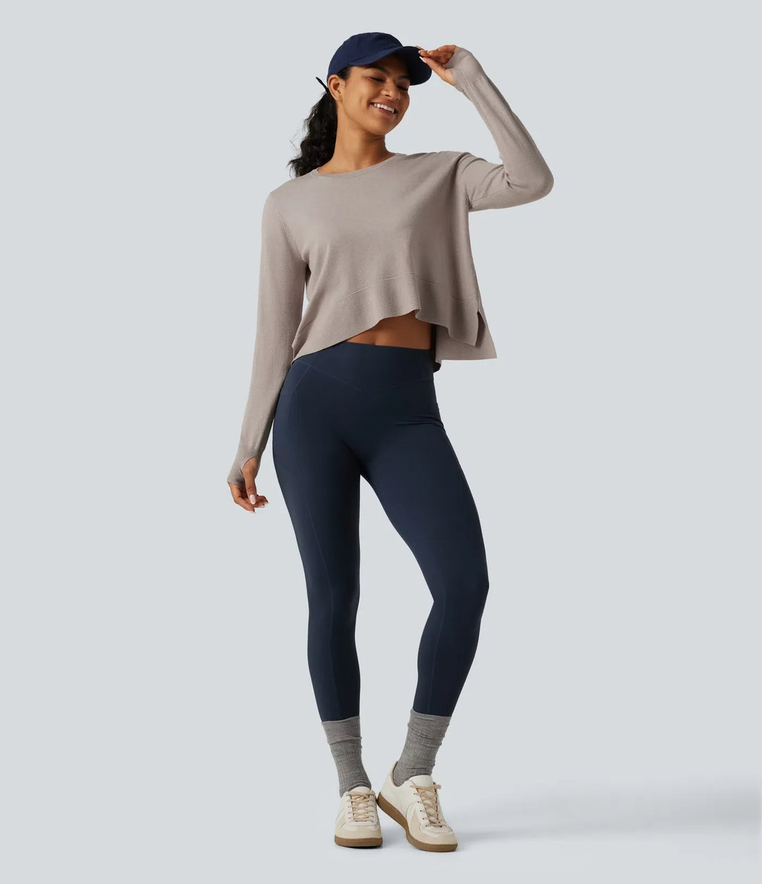 Round Neck Long Sleeve Asymmetric Thumb Holes Casual Sweater